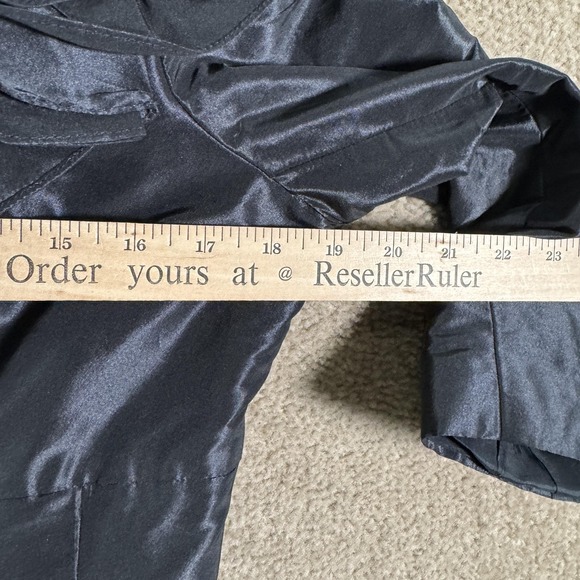 Teri Jon Dress Womens 8 Black Satin Fit Flare 3/4 Sleeve Floral Applique Formal - Picture 7 of 12